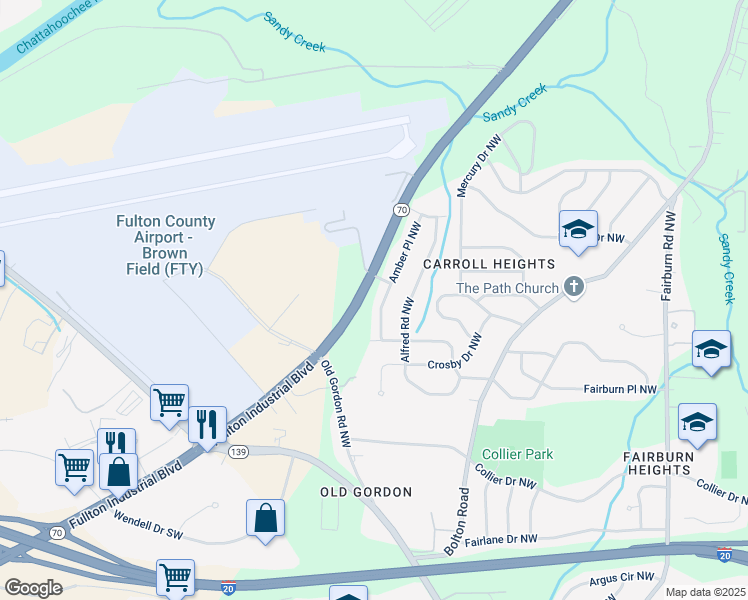 map of restaurants, bars, coffee shops, grocery stores, and more near 748 Amber Place Northwest in Atlanta