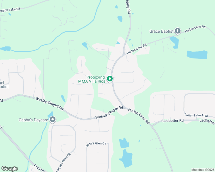 map of restaurants, bars, coffee shops, grocery stores, and more near 104 Harlan Trace in Villa Rica