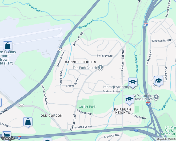 map of restaurants, bars, coffee shops, grocery stores, and more near 3626 Croft Place Northwest in Atlanta