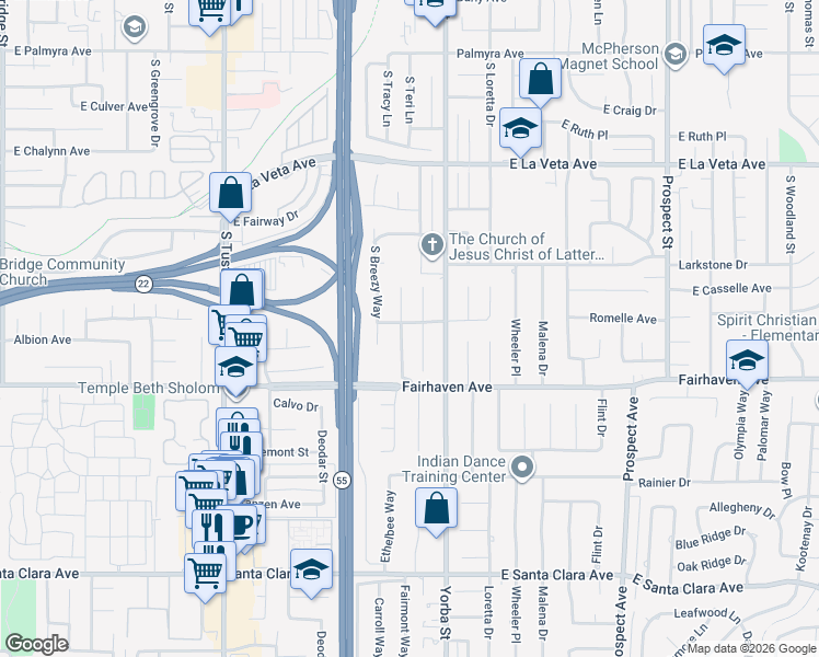 map of restaurants, bars, coffee shops, grocery stores, and more near 803 South Lowry Street in Orange