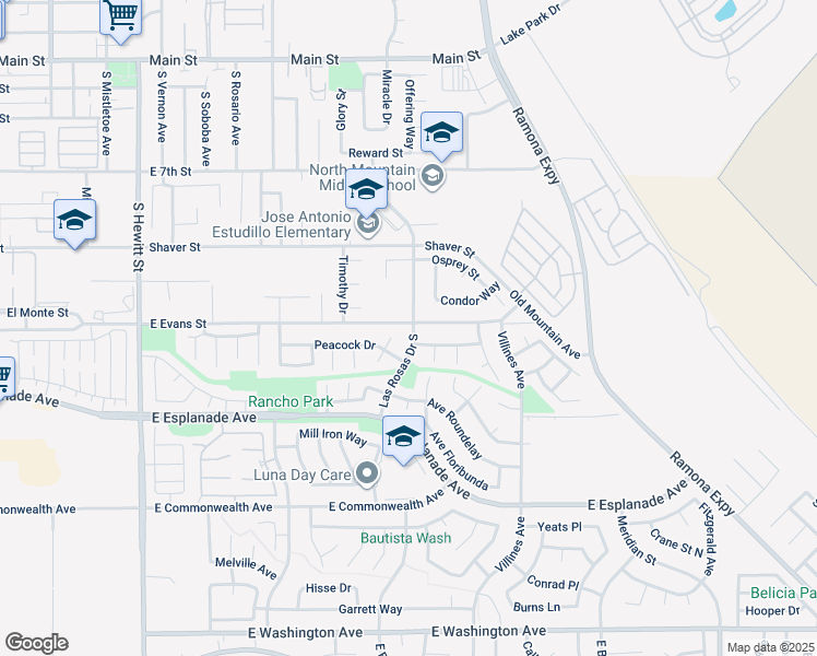map of restaurants, bars, coffee shops, grocery stores, and more near 1208 Las Rosas Drive South in San Jacinto