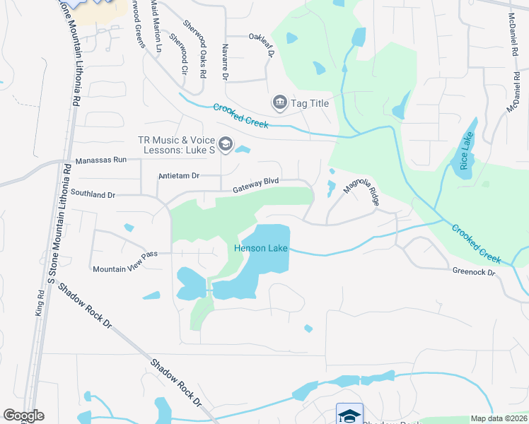 map of restaurants, bars, coffee shops, grocery stores, and more near 5936 Magnolia Ridge in Stone Mountain