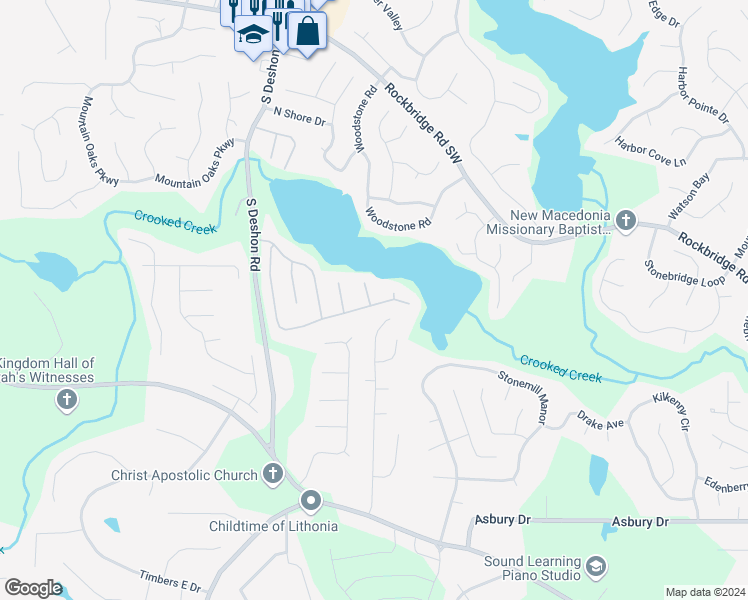 map of restaurants, bars, coffee shops, grocery stores, and more near 706 Shore View in Lithonia