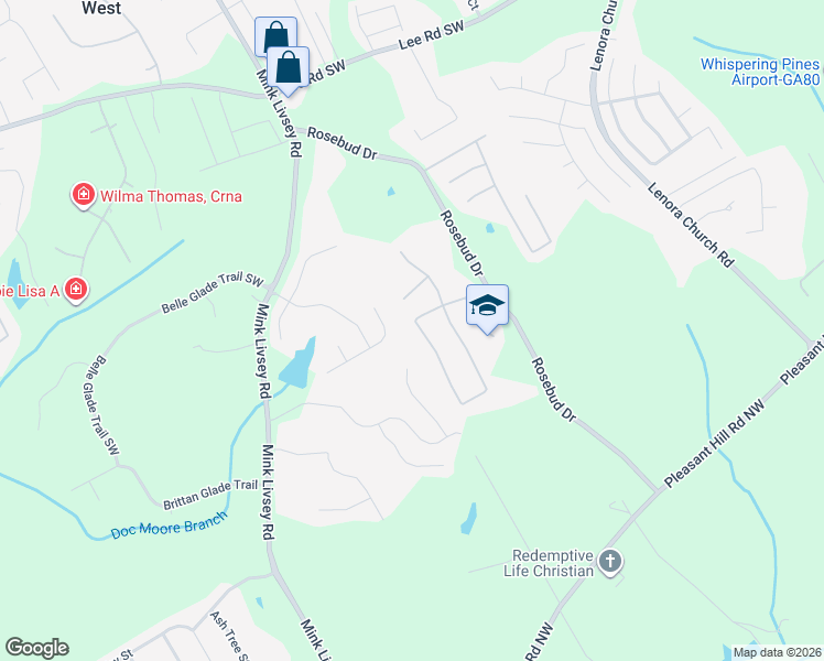 map of restaurants, bars, coffee shops, grocery stores, and more near 3567 Rosebud Park Drive in Snellville