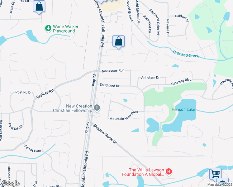 map of restaurants, bars, coffee shops, grocery stores, and more near 5610 Mountain Meadow Court in Stone Mountain