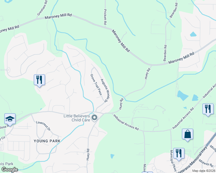 map of restaurants, bars, coffee shops, grocery stores, and more near 1100 Augusta Woods Drive in Douglasville