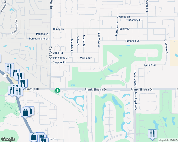 map of restaurants, bars, coffee shops, grocery stores, and more near 37688 Peacock Circle in Rancho Mirage