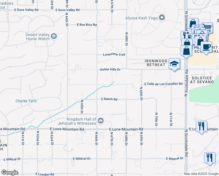 map of restaurants, bars, coffee shops, grocery stores, and more near 6635 East Cll De Las Estrellas in Cave Creek