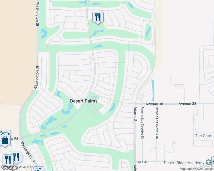 map of restaurants, bars, coffee shops, grocery stores, and more near 78607 Hidden Palms Drive in Palm Desert