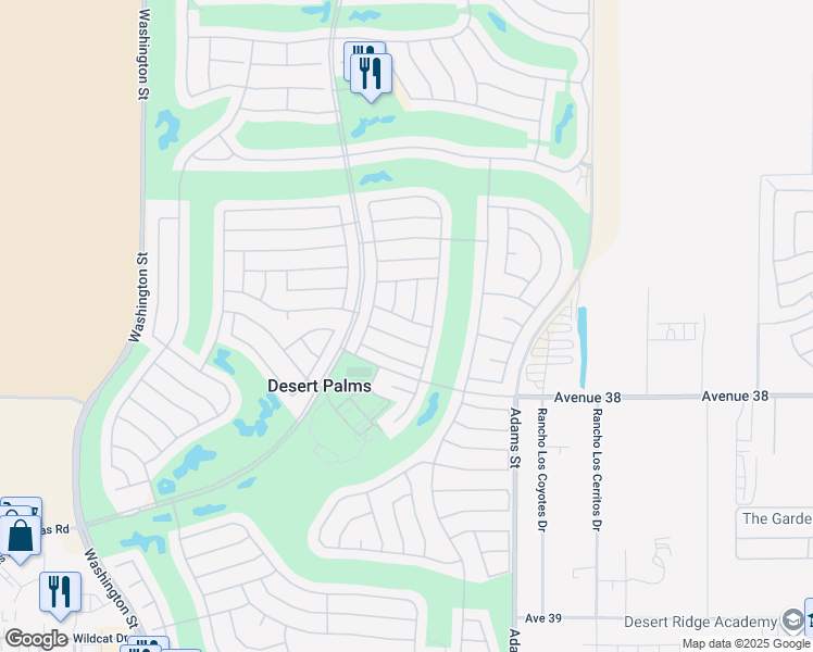map of restaurants, bars, coffee shops, grocery stores, and more near 78607 Hidden Palms Drive in Palm Desert