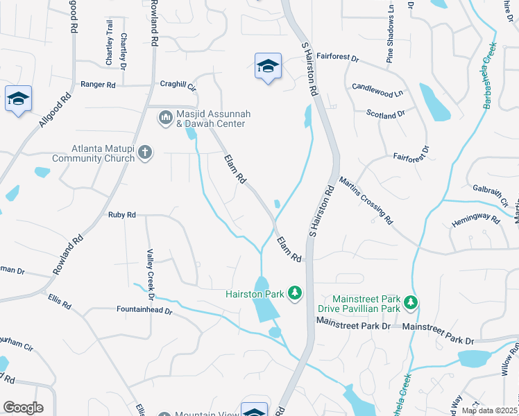 map of restaurants, bars, coffee shops, grocery stores, and more near 4819 Elam Road in Stone Mountain
