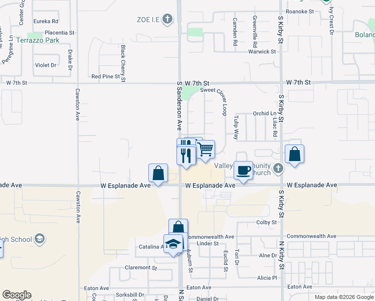 map of restaurants, bars, coffee shops, grocery stores, and more near 769 Sweet Clover Loop in San Jacinto