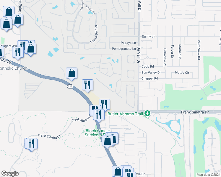 map of restaurants, bars, coffee shops, grocery stores, and more near 347 Vía Don Benito in Cathedral City