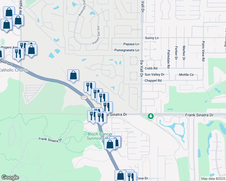 map of restaurants, bars, coffee shops, grocery stores, and more near 347 Vía Don Benito in Cathedral City