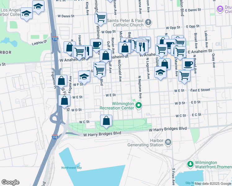 map of restaurants, bars, coffee shops, grocery stores, and more near 508 Gulf Avenue in Los Angeles