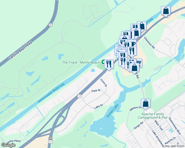 map of restaurants, bars, coffee shops, grocery stores, and more near 9547 North Kings Highway in Myrtle Beach