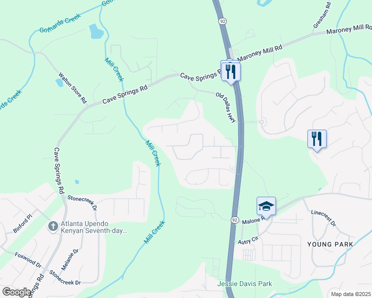 map of restaurants, bars, coffee shops, grocery stores, and more near 911 Mcduffie Circle in Douglasville