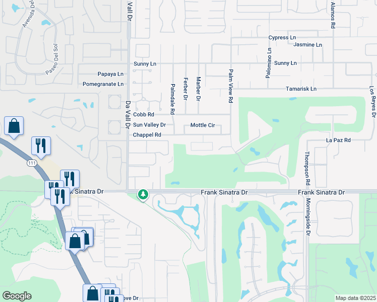 map of restaurants, bars, coffee shops, grocery stores, and more near 37641 Peacock Circle in Rancho Mirage