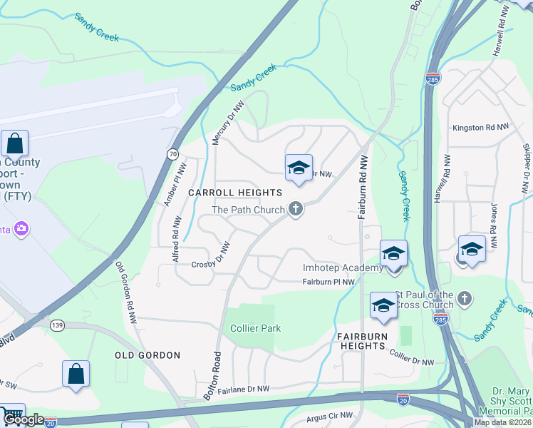 map of restaurants, bars, coffee shops, grocery stores, and more near 3621 Croft Place Northwest in Atlanta