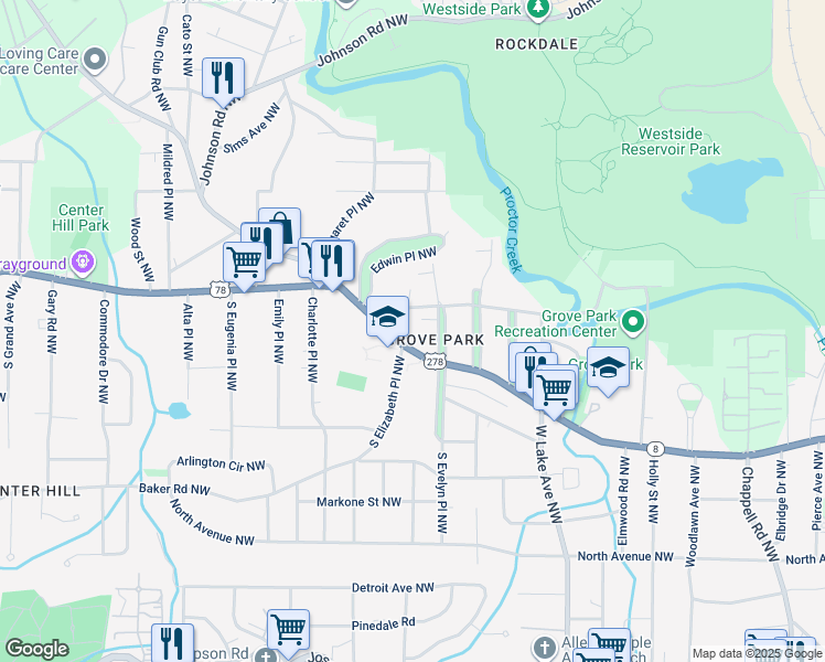 map of restaurants, bars, coffee shops, grocery stores, and more near 767 North Elizabeth Place Northwest in Atlanta