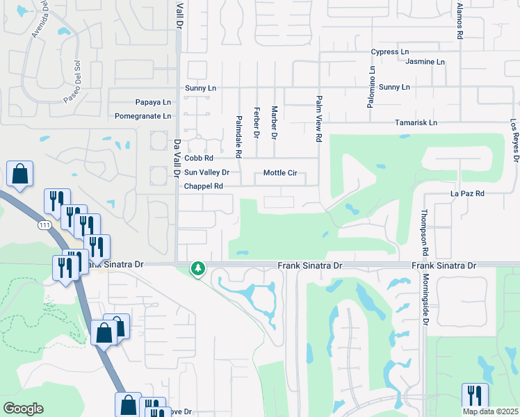 map of restaurants, bars, coffee shops, grocery stores, and more near 37641 Peacock Circle in Rancho Mirage
