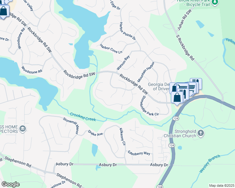 map of restaurants, bars, coffee shops, grocery stores, and more near 692 Bridge Way in Lithonia