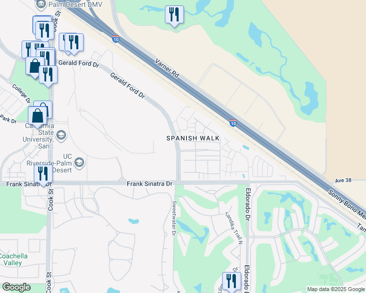 map of restaurants, bars, coffee shops, grocery stores, and more near 305 Paseo Gusto in Palm Desert