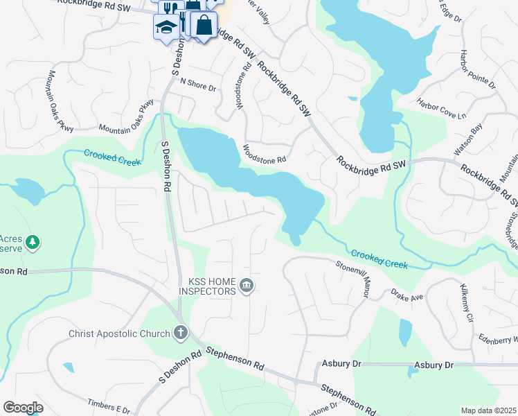 map of restaurants, bars, coffee shops, grocery stores, and more near 858 Shore Drive in Lithonia