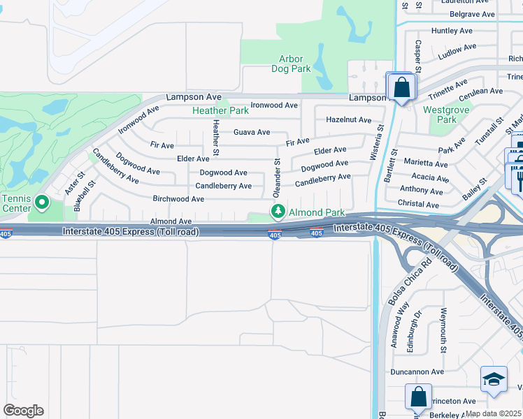 map of restaurants, bars, coffee shops, grocery stores, and more near 4601 Almond Avenue in Seal Beach