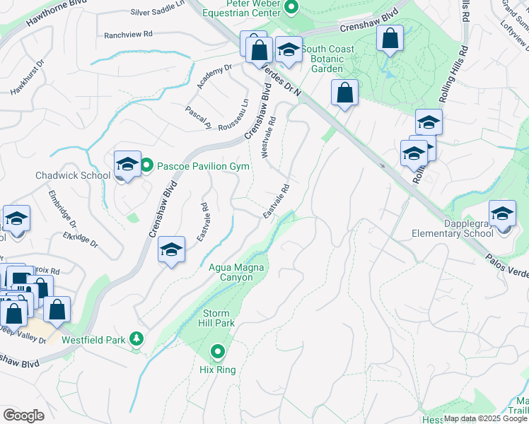 map of restaurants, bars, coffee shops, grocery stores, and more near 26969 Eastvale Road in Rolling Hills
