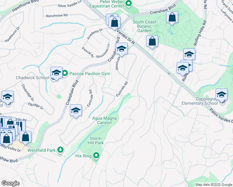 map of restaurants, bars, coffee shops, grocery stores, and more near 26969 Eastvale Road in Rolling Hills