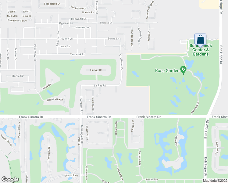 map of restaurants, bars, coffee shops, grocery stores, and more near 601 Iris Lane in Rancho Mirage