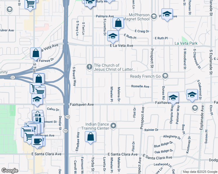 map of restaurants, bars, coffee shops, grocery stores, and more near 783 South Loretta Drive in Orange