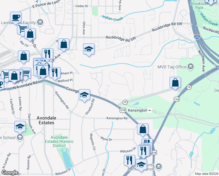 map of restaurants, bars, coffee shops, grocery stores, and more near 684 Emeril Drive in Decatur
