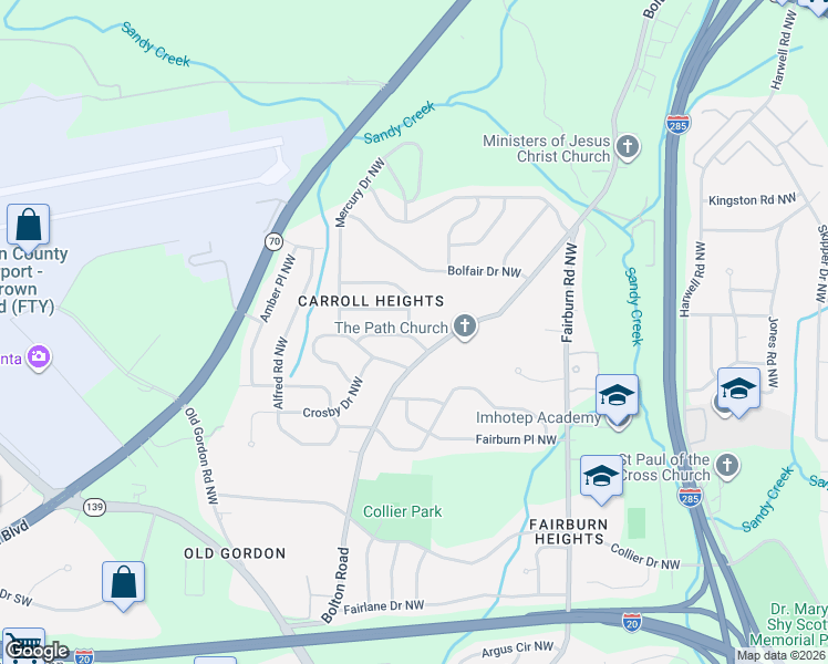 map of restaurants, bars, coffee shops, grocery stores, and more near 3621 Croft Place Northwest in Atlanta