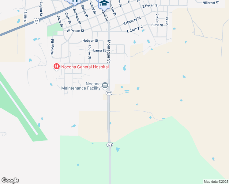 map of restaurants, bars, coffee shops, grocery stores, and more near 731 Montague Street in Nocona