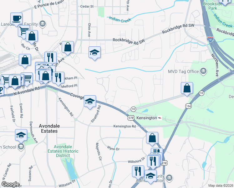 map of restaurants, bars, coffee shops, grocery stores, and more near 684 Emeril Drive in Decatur