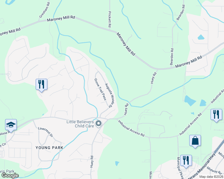 map of restaurants, bars, coffee shops, grocery stores, and more near 1100 Augusta Woods Drive in Douglasville