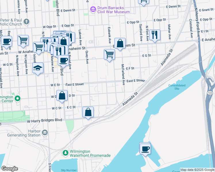 map of restaurants, bars, coffee shops, grocery stores, and more near 426 Lecouvreur Avenue in Los Angeles