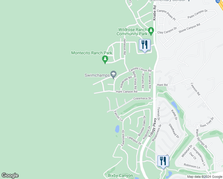 map of restaurants, bars, coffee shops, grocery stores, and more near 8662 Hunt Canyon Road in Corona
