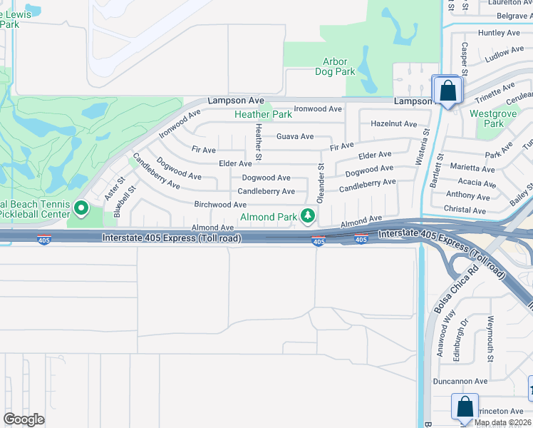 map of restaurants, bars, coffee shops, grocery stores, and more near 3560 Iris Circle in Seal Beach