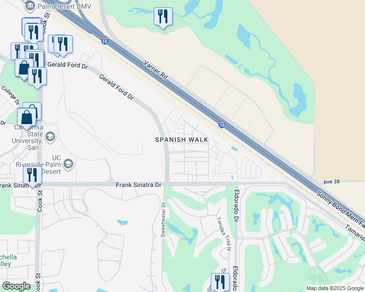 map of restaurants, bars, coffee shops, grocery stores, and more near 345 Paseo Gusto in Palm Desert