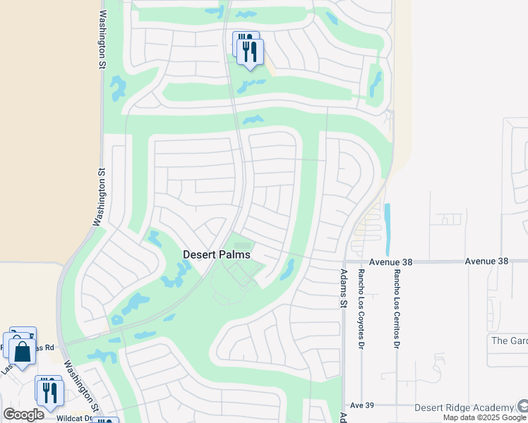 map of restaurants, bars, coffee shops, grocery stores, and more near 78571 Hidden Palms Drive in Palm Desert
