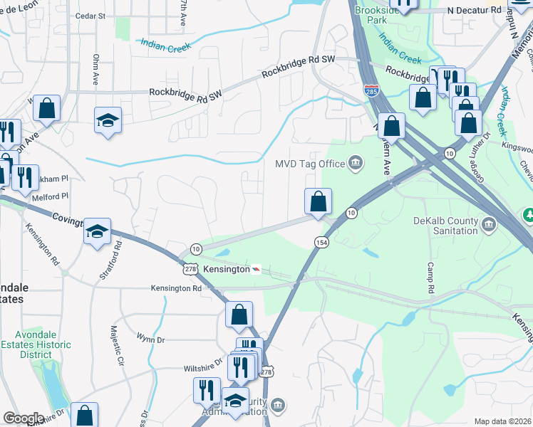 map of restaurants, bars, coffee shops, grocery stores, and more near 712 Avondale Hills Drive in Decatur