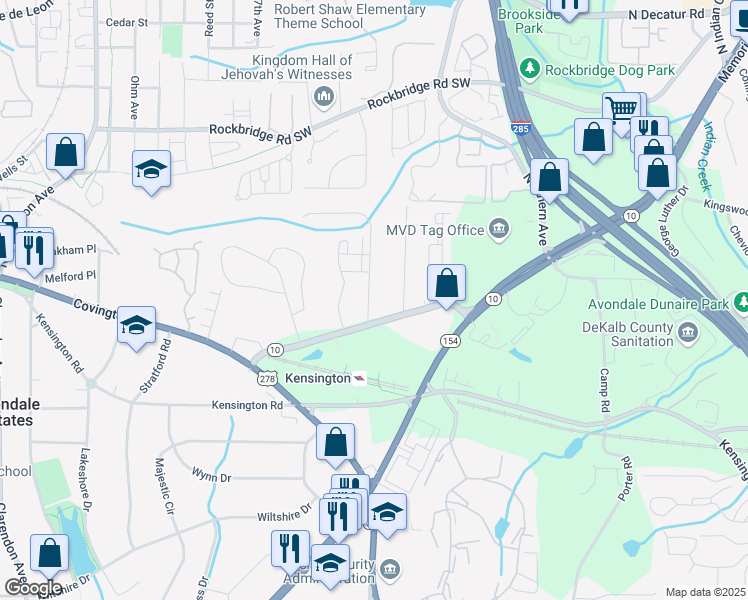 map of restaurants, bars, coffee shops, grocery stores, and more near 712 Avondale Hills Drive in Decatur