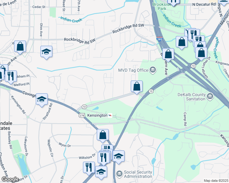 map of restaurants, bars, coffee shops, grocery stores, and more near 712 Avondale Hills Drive in Decatur