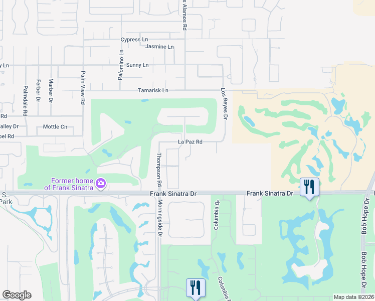 map of restaurants, bars, coffee shops, grocery stores, and more near 71111 La Paz Road in Rancho Mirage