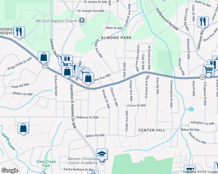 map of restaurants, bars, coffee shops, grocery stores, and more near 2520 U.S. 78 in Atlanta