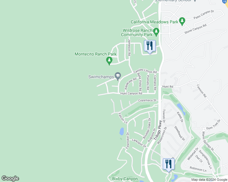 map of restaurants, bars, coffee shops, grocery stores, and more near 8634 Hunt Canyon Road in Corona