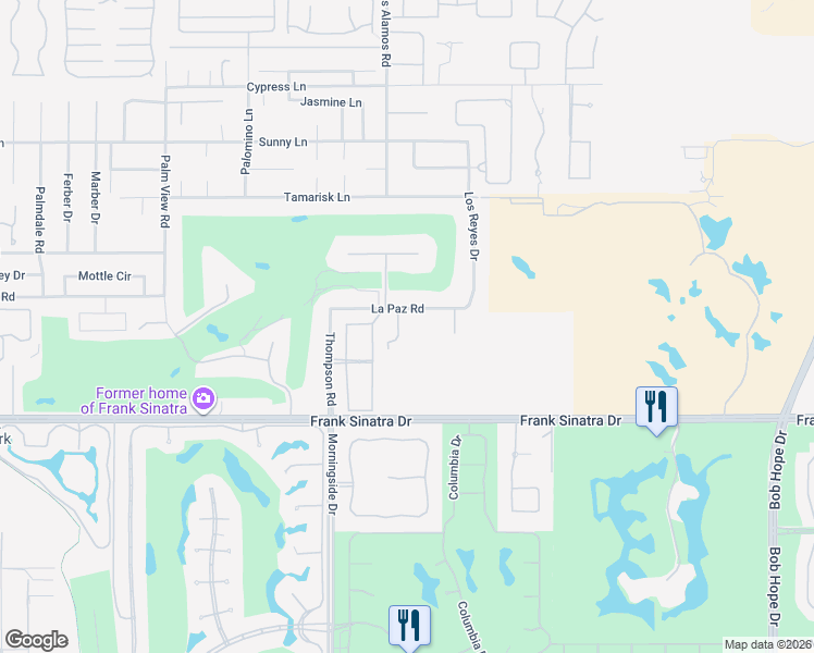 map of restaurants, bars, coffee shops, grocery stores, and more near 71111 La Paz Road in Rancho Mirage